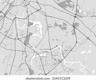 Mapa de cidade vetorial de Marino na Federação Russa com estradas pretas isoladas sobre um fundo cinza.