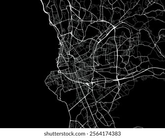 Vector city map of Marseille in the France with white roads isolated on a black background.