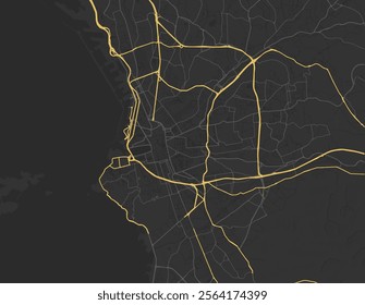 Vector city map of Marseille in the France with yellow roads isolated on a brown background.