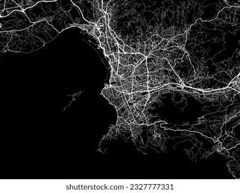 Vector city map of Marseille Metropole in France with white roads isolated on a black background.