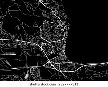 Vector city map of Martigues in France with white roads isolated on a black background.