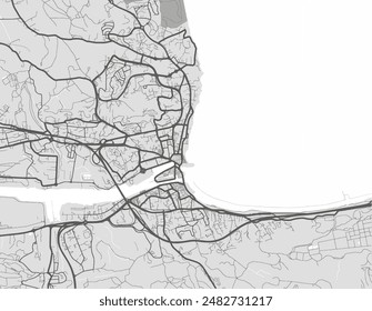 Vector city map of Martigues in France with black roads isolated on a grey background.