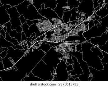 Vector city map of Martinez de la Torre in Mexico with white roads isolated on a black background.