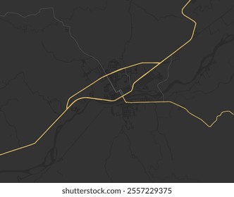 Vector city map of Martinez de la Torre in Mexico with yellow roads isolated on a brown background.