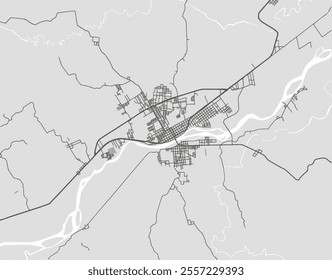 Vector city map of Martinez de la Torre in Mexico with black roads isolated on a grey background.