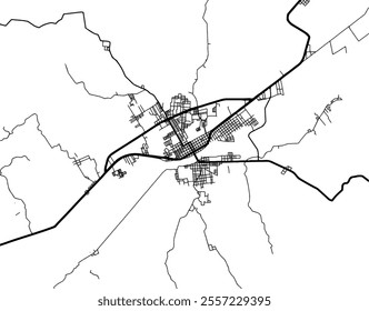 Vector city map of Martinez de la Torre in Mexico with black roads isolated on a white background.