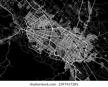 Stadtplan des Mashhad im Iran mit weißen Straßen einzeln auf schwarzem Hintergrund.