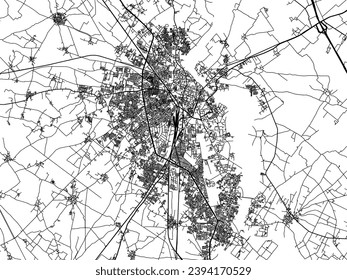Mapa de la ciudad vector de Mathura en la República de India con carreteras negras aisladas en un fondo blanco.