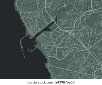 Vector city map of Matosinhos in Portugal with white roads isolated on a green background.