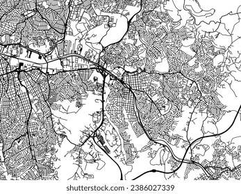 Stadtplan von Maua in Brasilien mit schwarzen Straßen einzeln auf weißem Hintergrund.