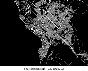 Vector city map of Mazatlan in Mexico with white roads isolated on a black background.