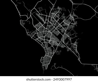 Vector city map of Mazatlan in Mexico with white roads isolated on a black background.