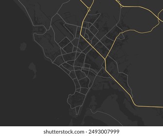 Vector city map of Mazatlan in Mexico with yellow roads isolated on a brown background.