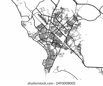 Vector city map of Mazatlan in Mexico with black roads isolated on a white background.