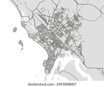 Vector city map of Mazatlan in Mexico with black roads isolated on a grey background.