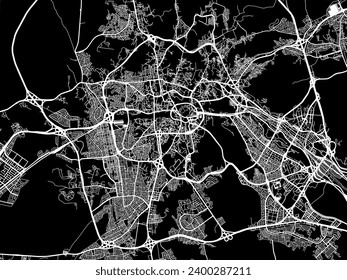 Vector city map of Mecca in Brazil with white roads isolated on a black background.