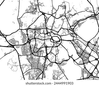 Vector city map of Mecca in the Kingdom of Saudi Arabia with black roads isolated on a white background.