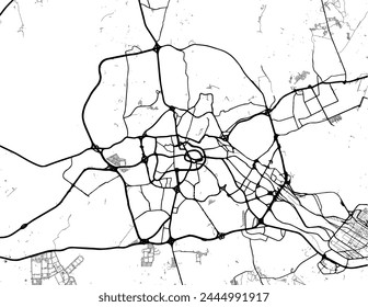 Vector city map of Mecca in the Kingdom of Saudi Arabia with black roads isolated on a white background.