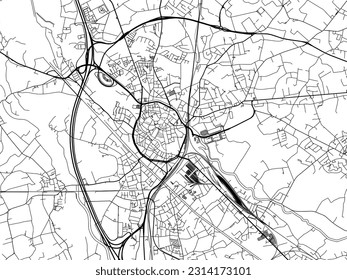 Vector city map of Mechelen in Belgium with black roads isolated on a white background.