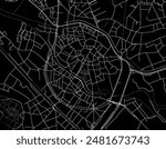 Vector city map of Mechelen Centrum in Belgium with white roads isolated on a black background.