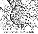 Vector city map of Mechelen Centrum in Belgium with black roads isolated on a white background.