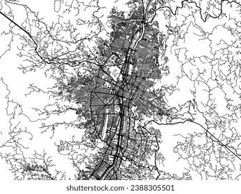 Vector city map of Medellin in Colombia with black roads isolated on a white background.