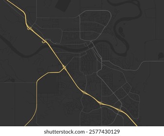 Vector city map of Medicine Hat Alberta in Canada with yellow roads isolated on a brown background.