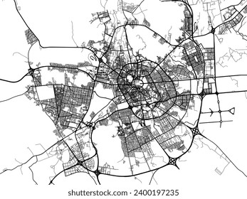 Stadtplan von Medina im Königreich Saudi-Arabien mit schwarzen Straßen einzeln auf weißem Hintergrund.