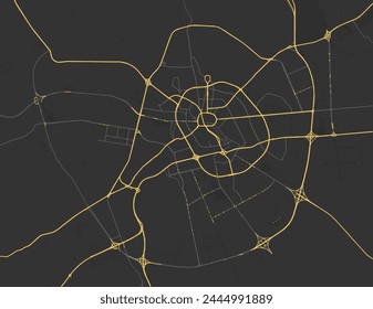 Vector city map of Medina in the Kingdom of Saudi Arabia with yellow roads isolated on a brown background.