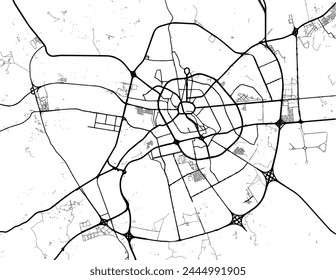 Vector city map of Medina in the Kingdom of Saudi Arabia with black roads isolated on a white background.