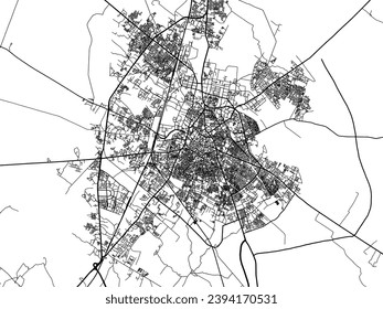 Vector city map of Meerut in the Republic of India with black roads isolated on a white background.