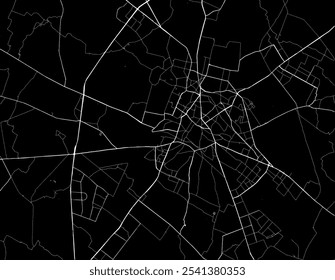 Vector city map of Meerut in the Republic of India with white roads isolated on a black background.
