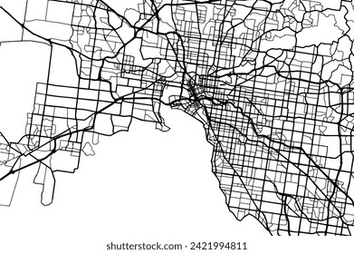 Vector city map of Melbourne in Australia with black roads isolated on a white background.