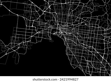 Vector city map of Melbourne in Australia with white roads isolated on a black background.