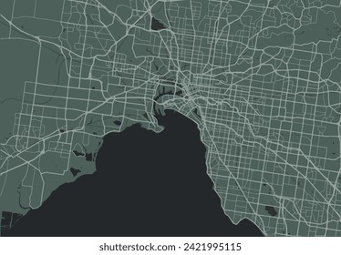 Vector city map of Melbourne in Australia with white roads isolated on a green background.