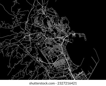 Vector city map of Melilla in Spain with white roads isolated on a black background.