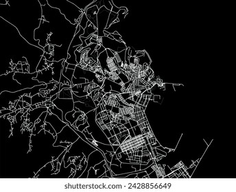 Vector city map of Melilla in Spain with white roads isolated on a black background.