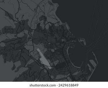 Vector city map of Melilla in Spain with black roads isolated on a grey background.