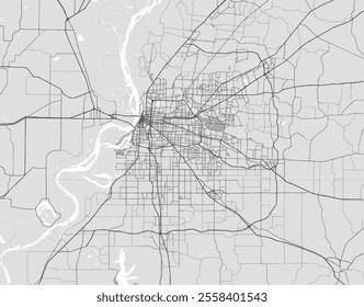 Vector city map of Memphis Metro Tennessee in the United States of Americ with black roads isolated on a grey background.