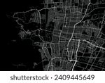 Vector city map of Mendoza in Argentina with white roads isolated on a black background.