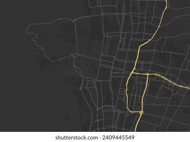 Mapa vectorial de Mendoza en Argentina con carreteras negras aisladas en un fondo blanco.