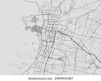 Mapa vectorial de Mendoza en Argentina con carreteras negras aisladas en un fondo gris.