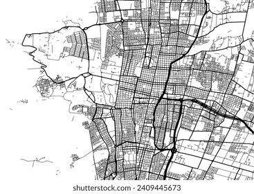 Mapa vectorial de Mendoza en Argentina con carreteras negras aisladas en un fondo blanco.