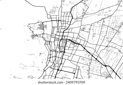 Mapa vectorial de Mendoza en Argentina con carreteras negras aisladas en un fondo blanco.