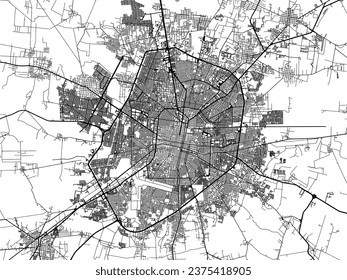 Vector city map of Merida in Mexico with black roads isolated on a white background.