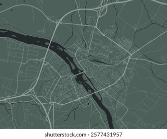 Vector city map of Merida in Spain with white roads isolated on a green background.