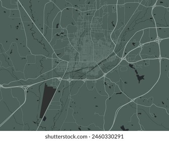 Vector city map of Meridian Mississippi in the United States of America with white roads isolated on a green background.