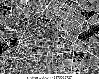 Vector city map of Mexico City in Mexico with white roads isolated on a black background.