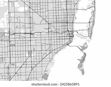 Vector city map of Miami Florida in the United States of America with black roads isolated on a grey background.