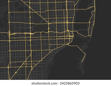 Stadtplan von Miami Florida in den Vereinigten Staaten von Amerika mit gelben Straßen isoliert auf einem braunen Hintergrund.